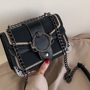 Graphite Chain Mini Floral Crossbody Black Bag